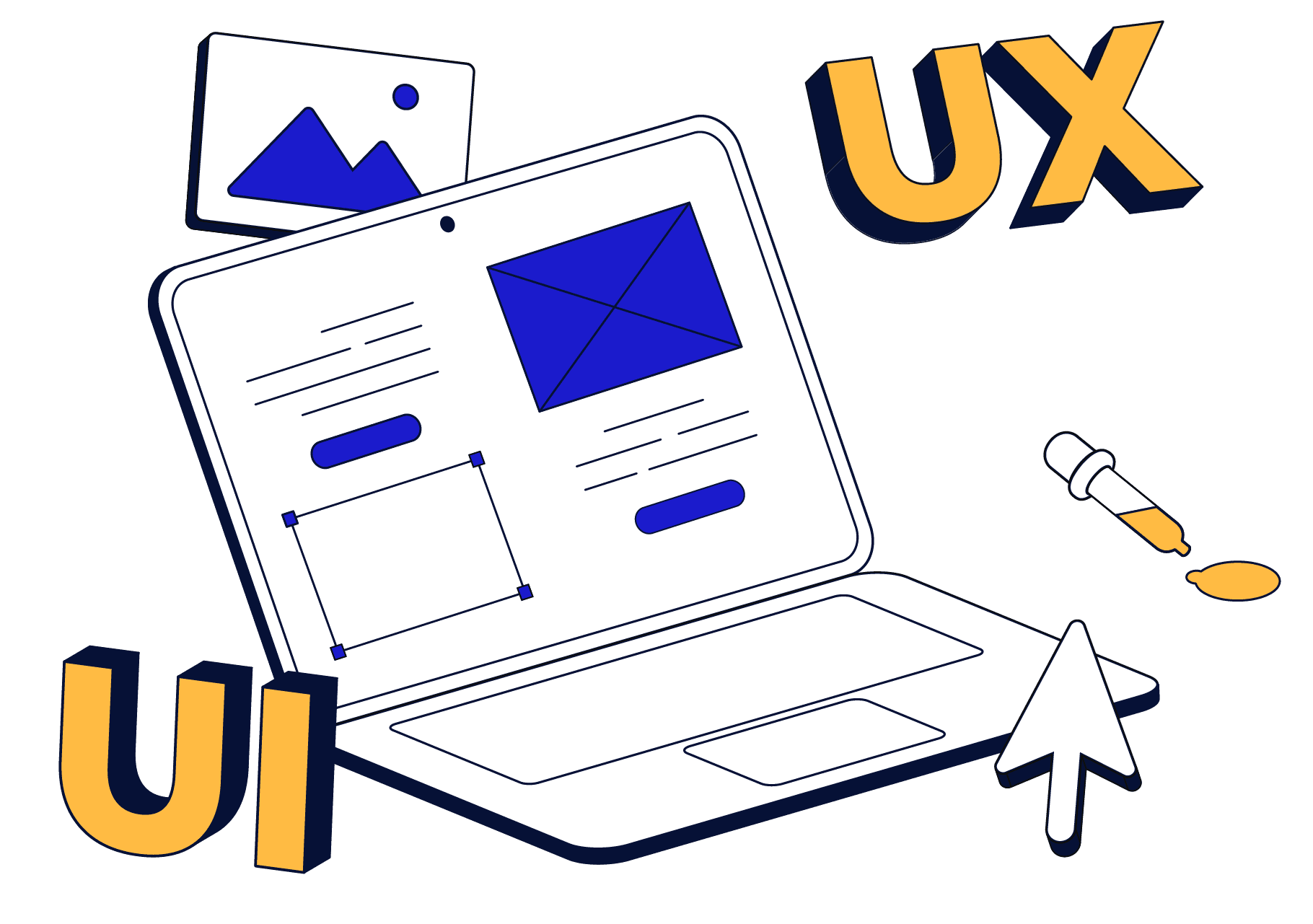 Illustration of UX/UI design on a laptop screen